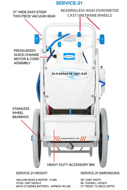Hammerhead Service Pool Vacuum 21 Inch Head 40 Foot