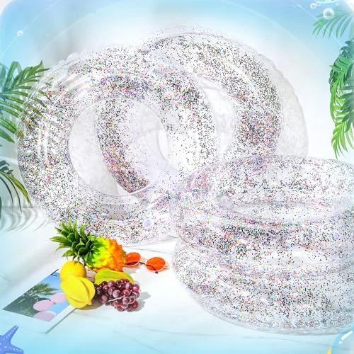 Wettarn 8 Pcs Inflatable Pool Floats Toys Swim Tubes Rings Inner Glitter Sequin Pool Tube Water Swimming Party Ring Float Tube for Adults Outdoor Summer Beach Swimming(Clear) by Wettarn