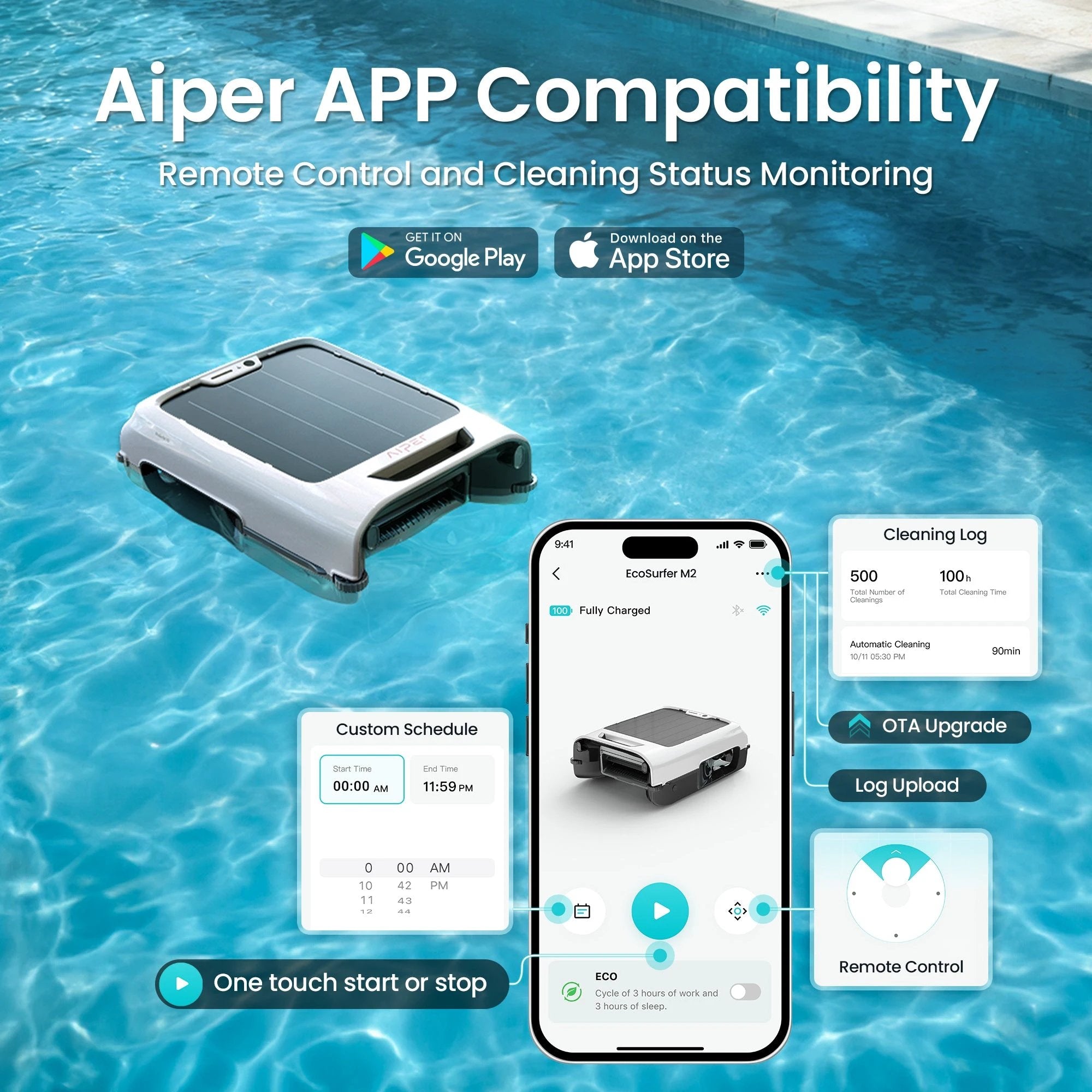 Aiper EcoSurfer M2 Cordless Skimmer 9-in Robotic Pool Vacuum by Duckies Pool Supply