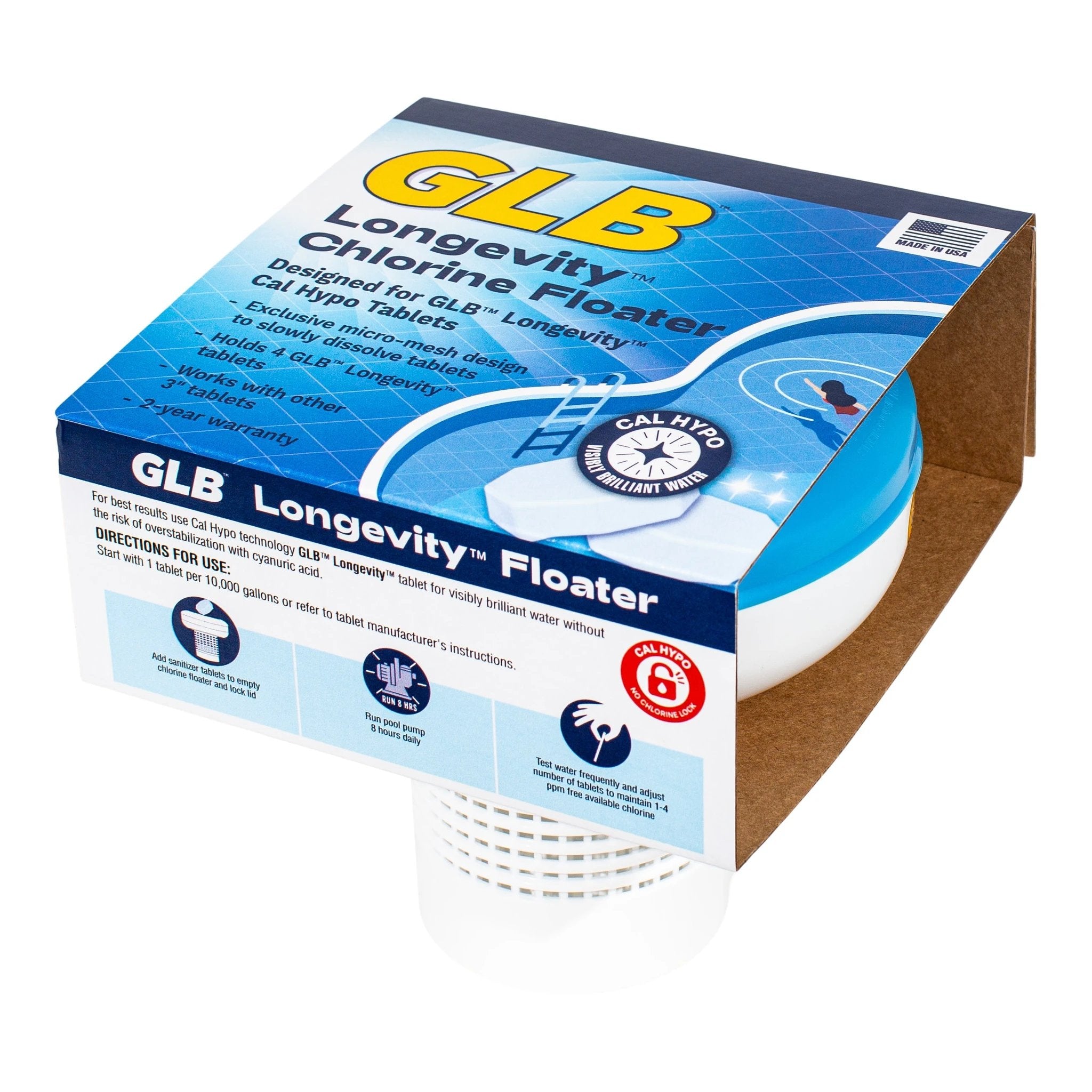 GLB Longevity Chlorine Floater Pool Chemical Dispenser Holds 4 Tablets by GLB