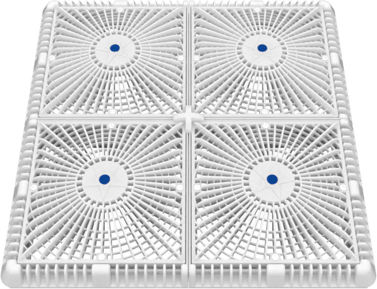 AquaStar 18" Square Mud Frame with Four 9" Square Star Suction Outlet Covers and Vented Riser Rings, White | P18101 by AquaStar