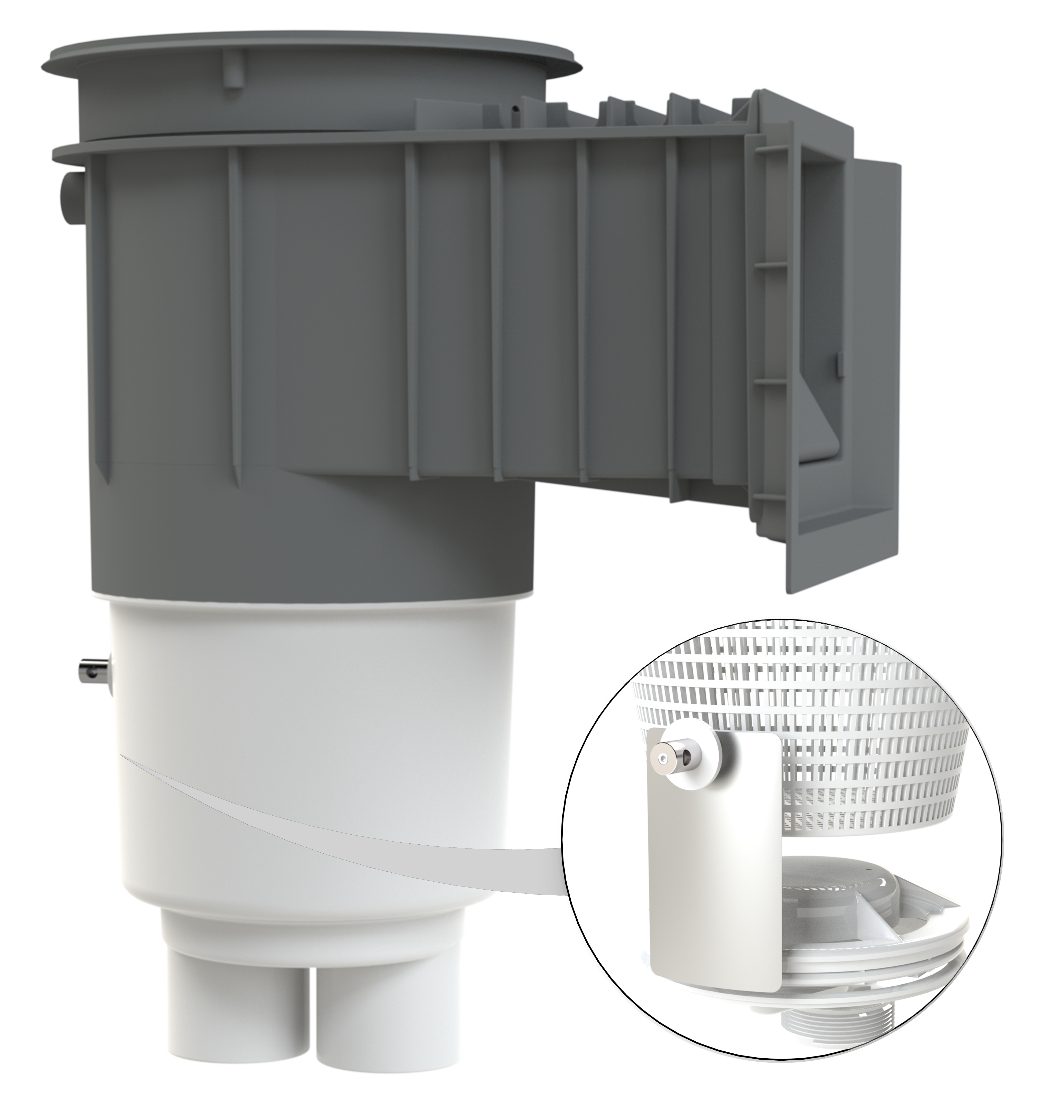 AquaStar Flow Star Water Bonded Skimmer with Water Stop Face, Float Assembly, Basket, Lid and Adjustable Collar, Light Gray | SKR15103 by AquaStar