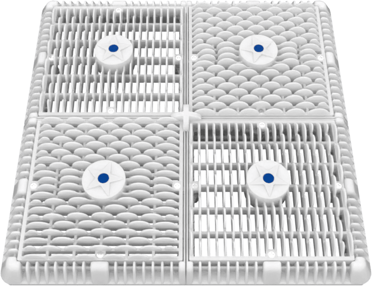 AquaStar 18" Square Frame with Four 9" Square Wave Anti-Entrapment Suction Outlet Covers and Vented Riser Rings, White | WAV18WR101 by AquaStar