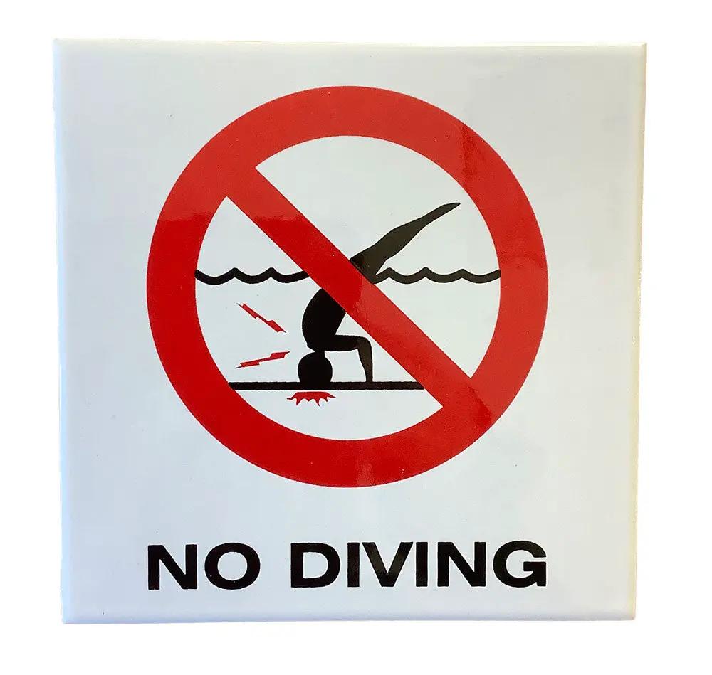 NO DIVING With Symbol Ceramic Smooth 6 Inch x 6 Inch Tile Depth Marker by Inlays