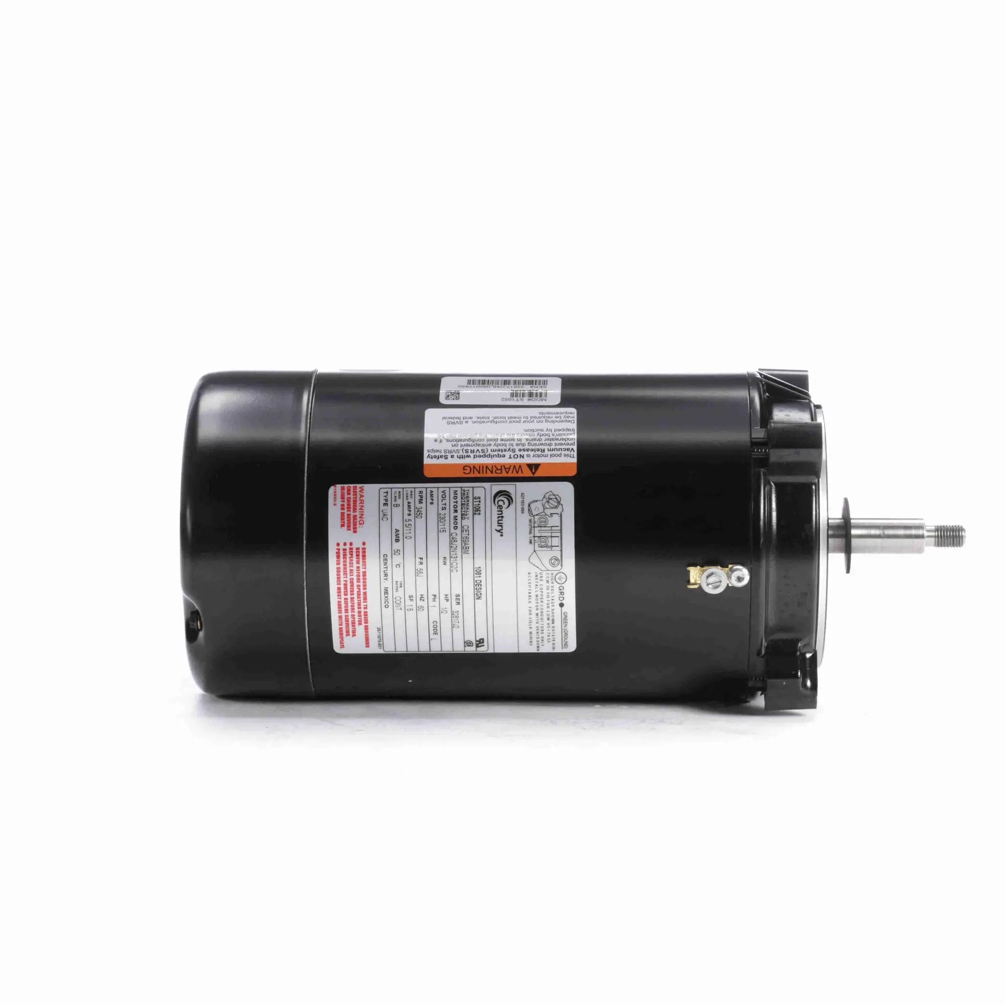 CENTURY .5HP MOTOR C-FACE POOL FILTER MOTOR SINGLE SPEED 3450RPM 115/230V 11/5.5AA SV 1.6 56J FRAME THRD SHAFT ODP AG 10-5/8" by Duckies Pool Supply