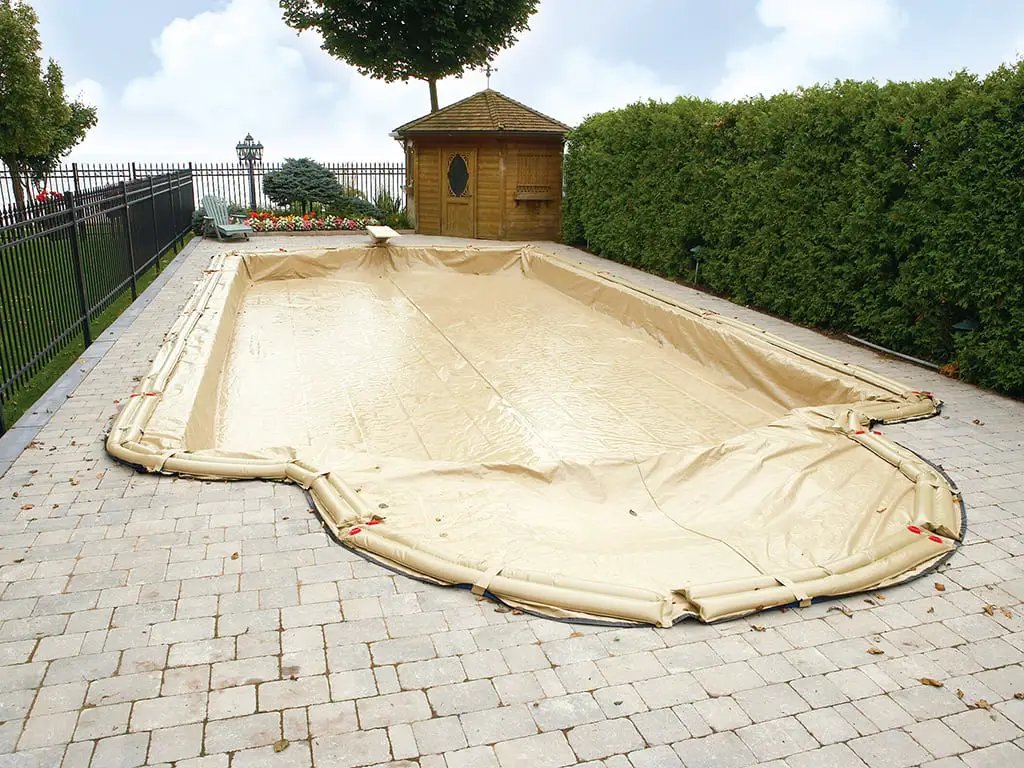 HPI Armor Kote 16' x 24' Rectangle In Ground Winter Pool Cover, 5' Overlap, Tan/Blue | AK16245 by HPI