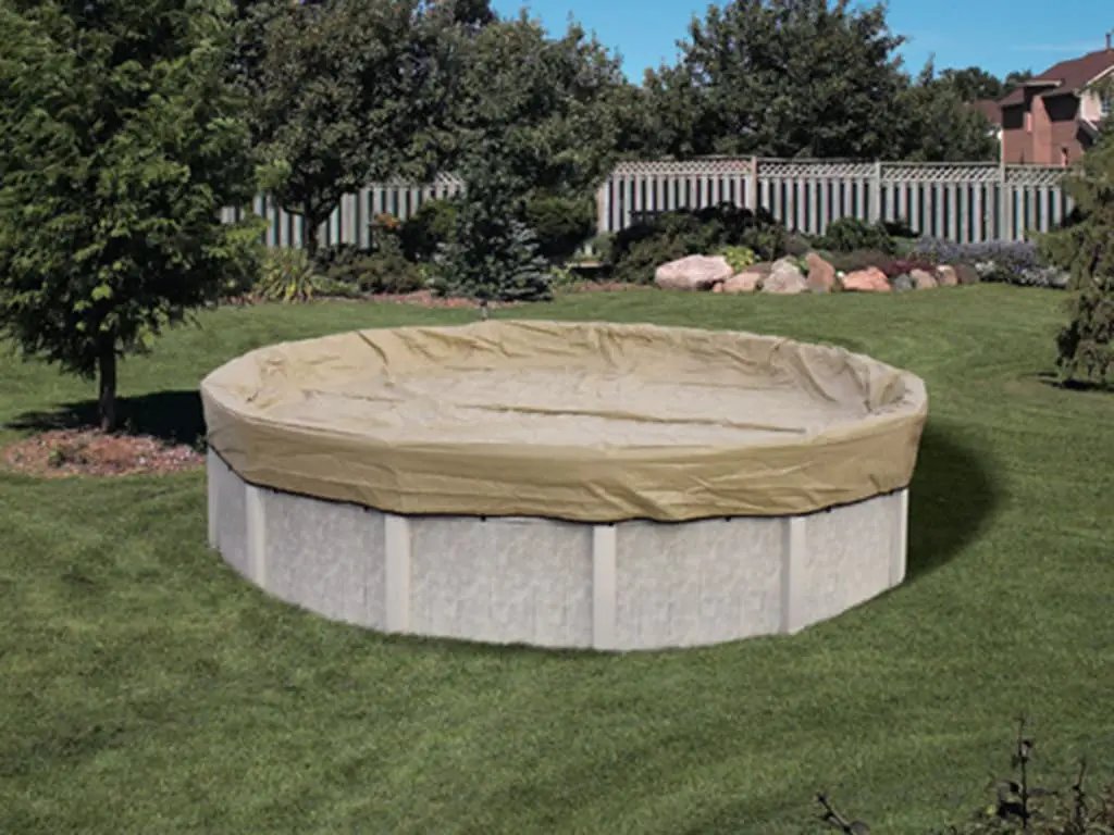 HPI Armor Kote 18' x 38' Oval Above Ground Winter Pool Cover, 4' Overlap, Tan/Blue | AK1838OV4 by HPI