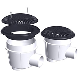 Hayward 8" Round Main Drain Dual Suction Outlet w/ Adjustable Collar, 2" Socket x 2" FIP, Concrete, Black | WG1154SBLKPAK2 by Hayward