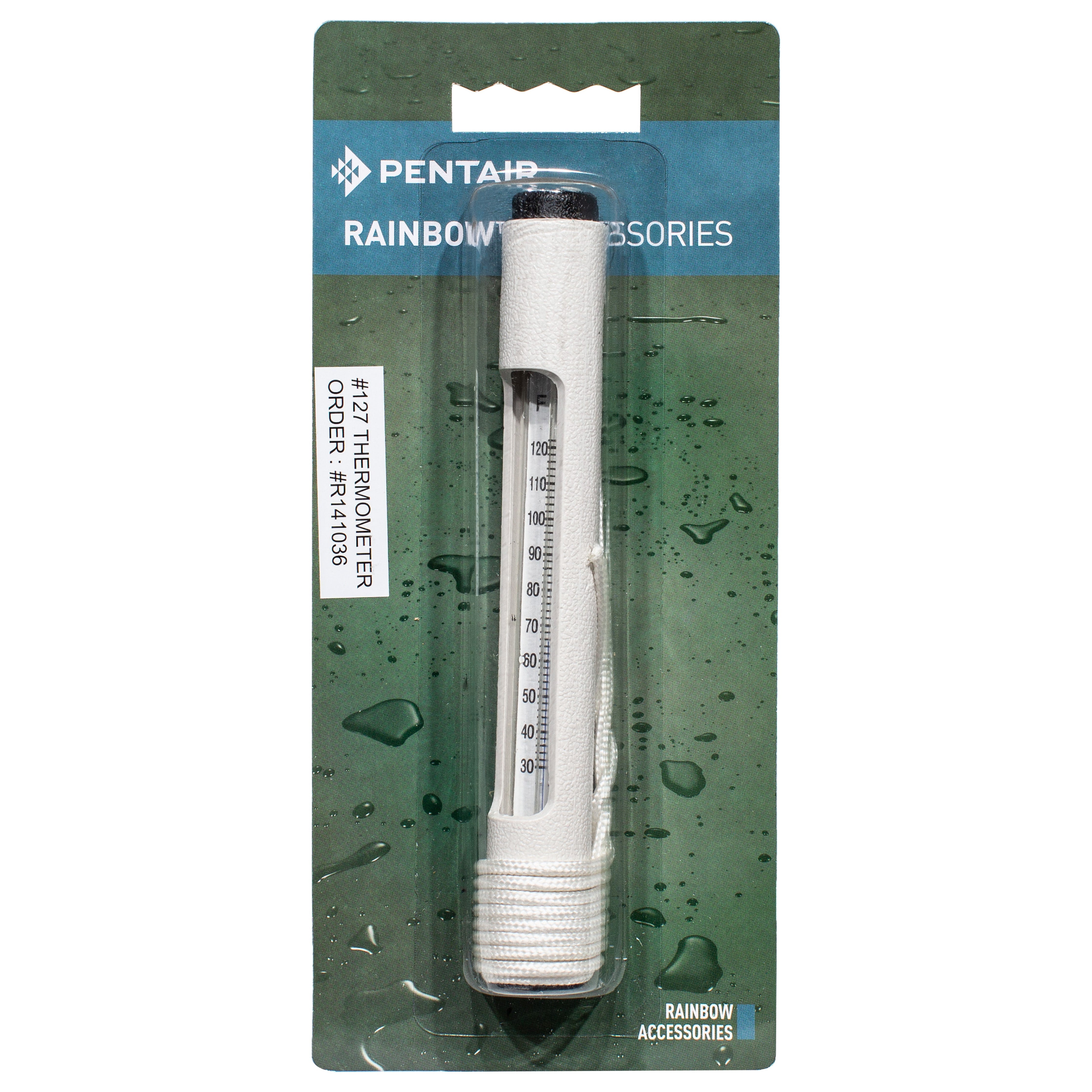 Pentair R141036 Thermometer Model 127 Tube Thermometer with 3 Foot Cord for Pool Use