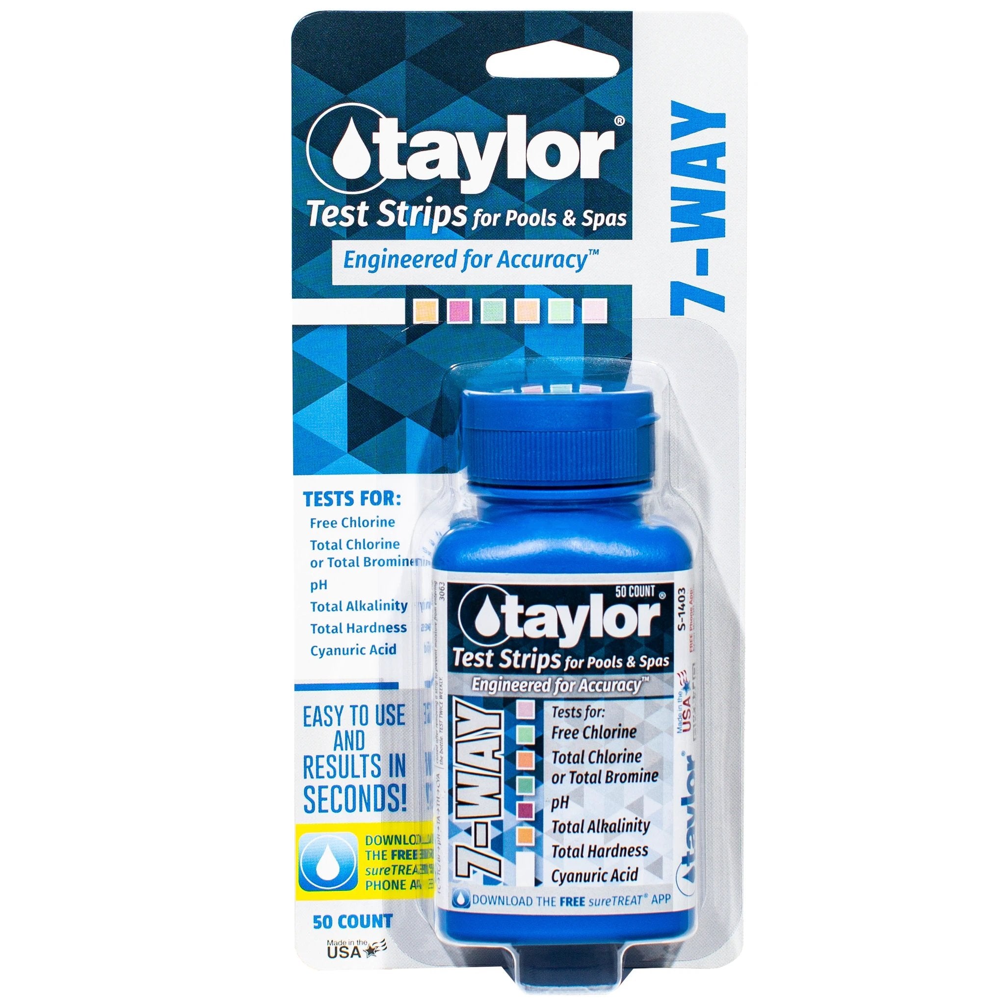 Taylor Seven Way Test Strips For Pools And Spas Chlorine Alkalinity Hardness PH by Taylor