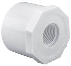 Reducing Bushing, 1-1/2 x 3/4" Spigot x FPT White PVC Schedule 40 by Lasco