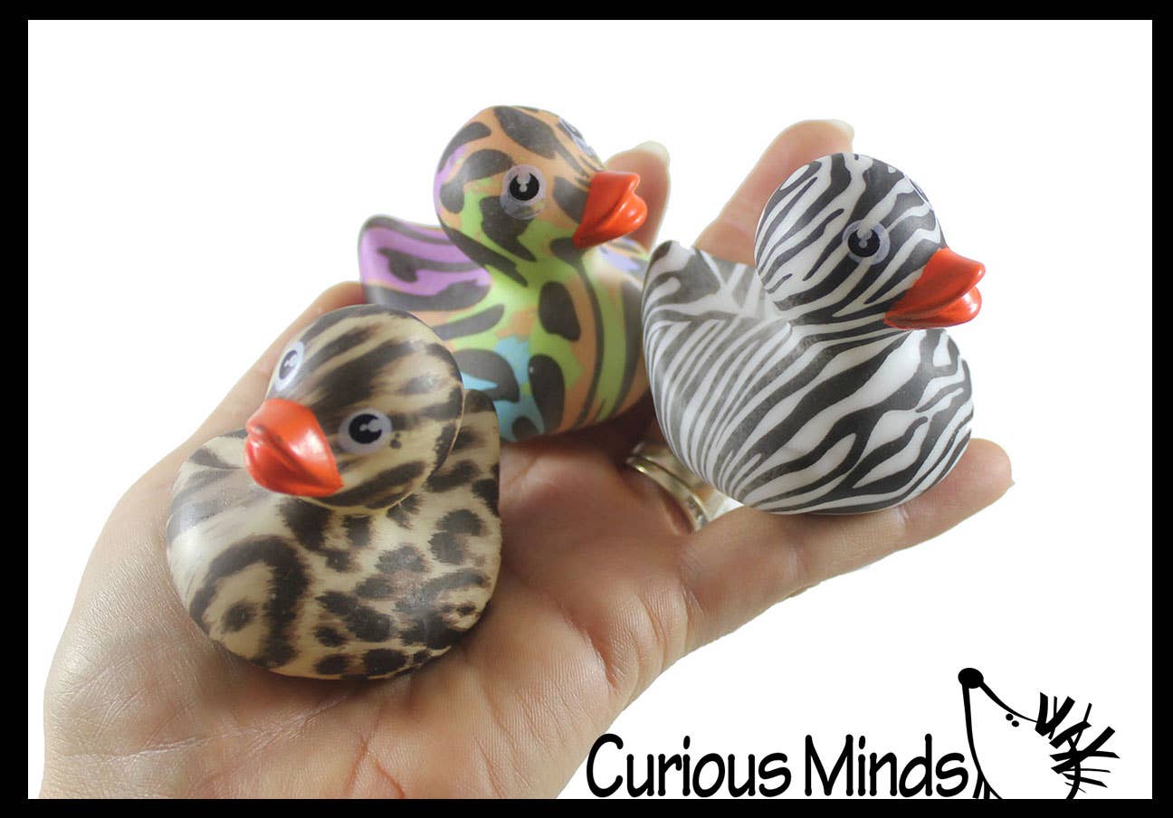Random Color Animal Print Rubber Duck 2 Inch Zebra Cheetah Prize Toy